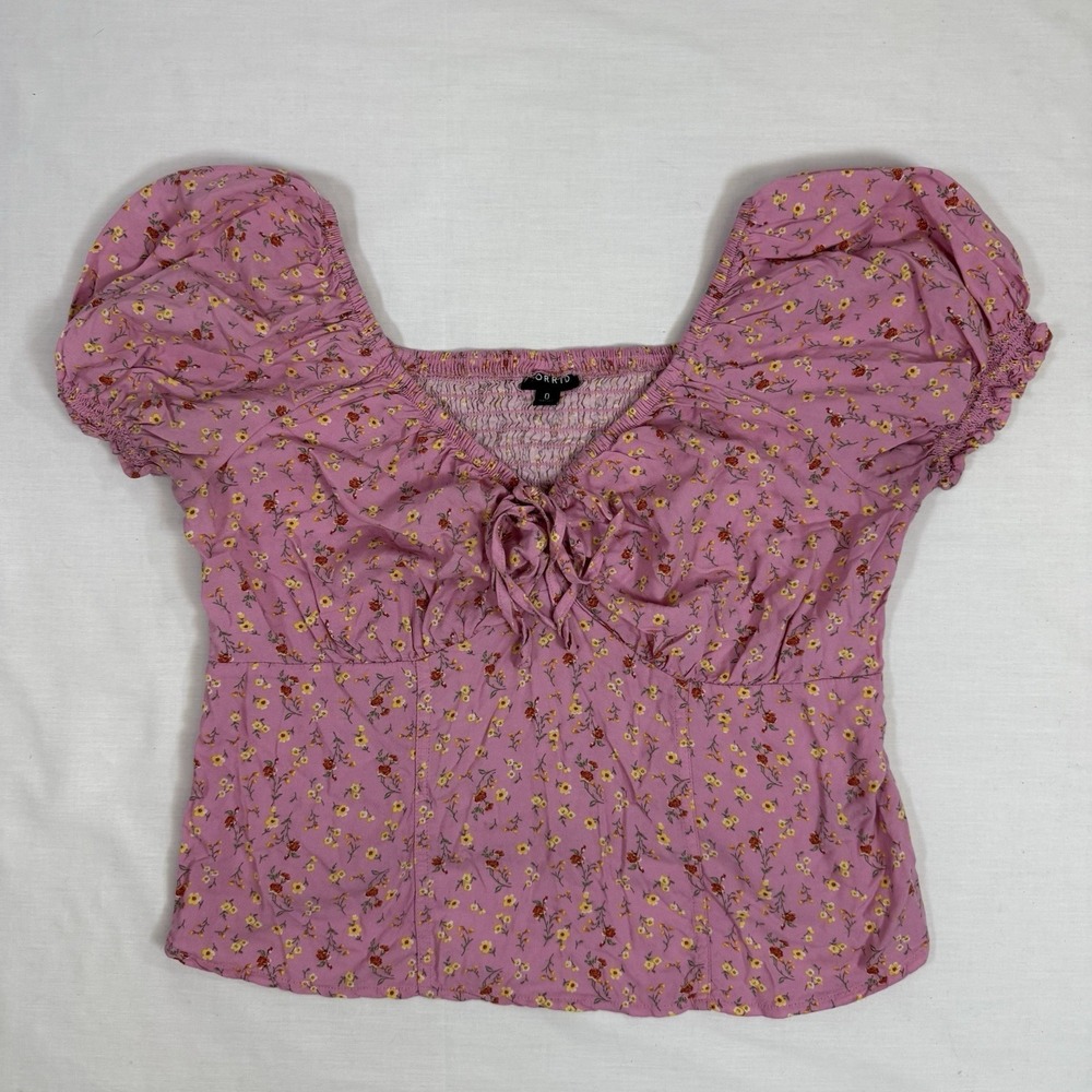 Torrid Pink Rose Peplum Challis Puff Short Sleeve Top‎ Coquette Milkmaid Size 0